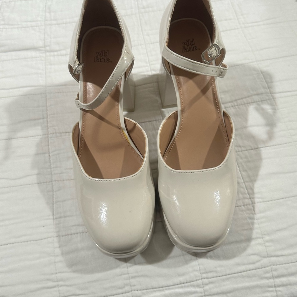 wild fable Cream Patent Mary Jane Block Heel Pumps